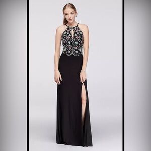 Blondie Nites Black Dress with Pink Floral Embroidery